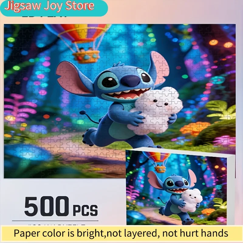 

500 шт. декоративных принтов Disney с Стичем и Микки для дома | 2D-пазл, идеально подходящий для головоломок для взрослых, семейных игровых вечеров, L