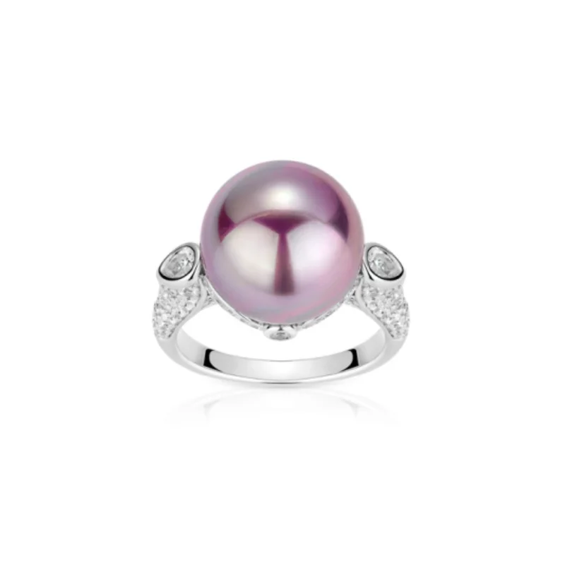 

CAMEO 925 Silver Synthetic Zircon Ring Round Purple Shell Pearl Light Luxury Fashion Versatile Ring for Women