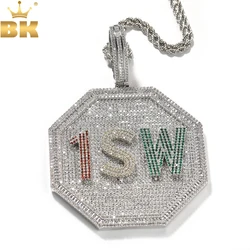 TBTK Octagon Nameplate Pendant Necklace for Men Iced Out Round CZ Stones Pendant Charms Fashion HipHop Jewelry for Gift