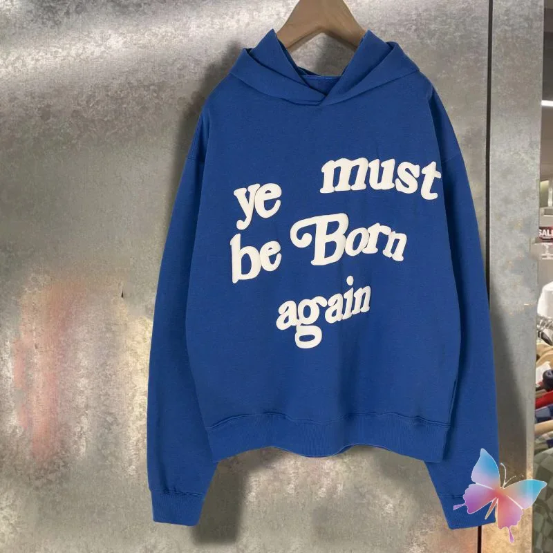 

Oversized Blue Terry CPFM Hoodies Foam Letter Ye Must Be Born Again Casual Loose Kanye West Sweatshirt Men Women Cleanfit