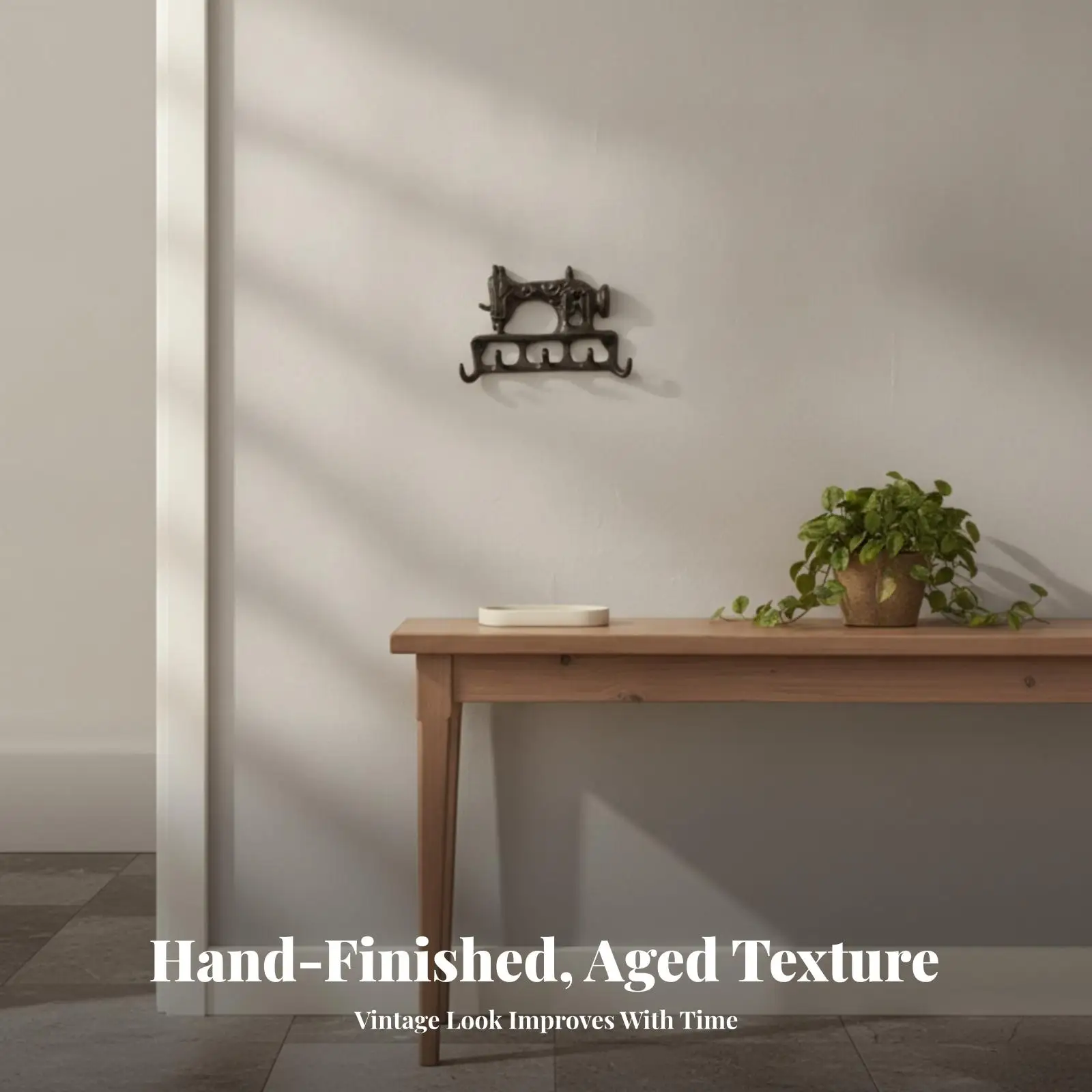 Sewing Machine Hook Rack Wall Mounted Cast Iron Vintage Decor for Sewing Corner Entryway Storage Five Hooks Sturdy Holder for