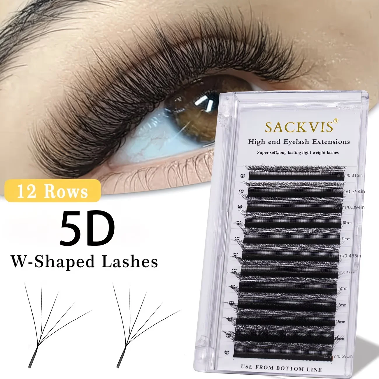 Sackvis 5D W-Form Automatisch Blühende Wimpernverlängerungen Vorgefertigte Fächerwimpern Schmal Natürlich Weich Einzeln Volle Dichte 8-15mm