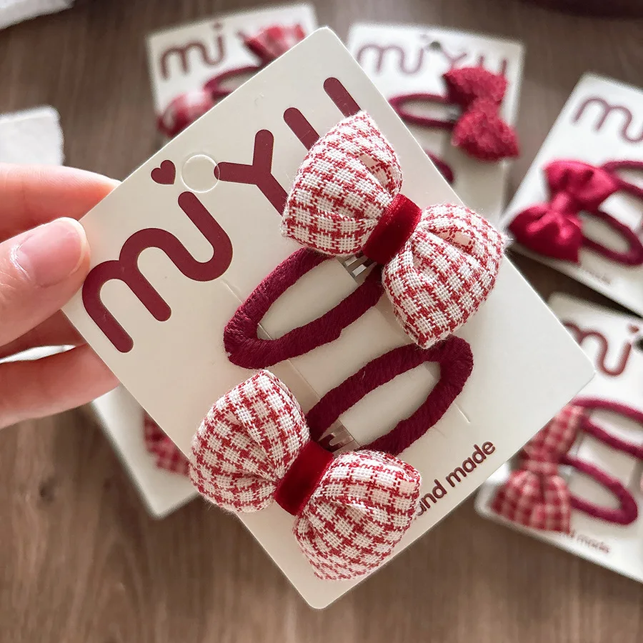 Korean Sweet Checkered Bow BB Clips Children Polka Dot Fabric Bangs Side Clips Cute Kawaii Baby Girls Broken Hair Accessories