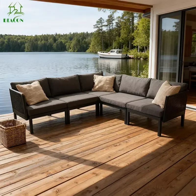 Minimalist Design Hotel Villa Durable Modern Furniture Woven Rope Waterproof Patio Modular Garden Sofa for Garden