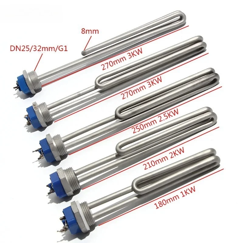 DN25 G1 BSP Thread Immersion Water Heater Element 110V/220V 1KW/2KW/2.5KW Stainless Steel Heating Tube