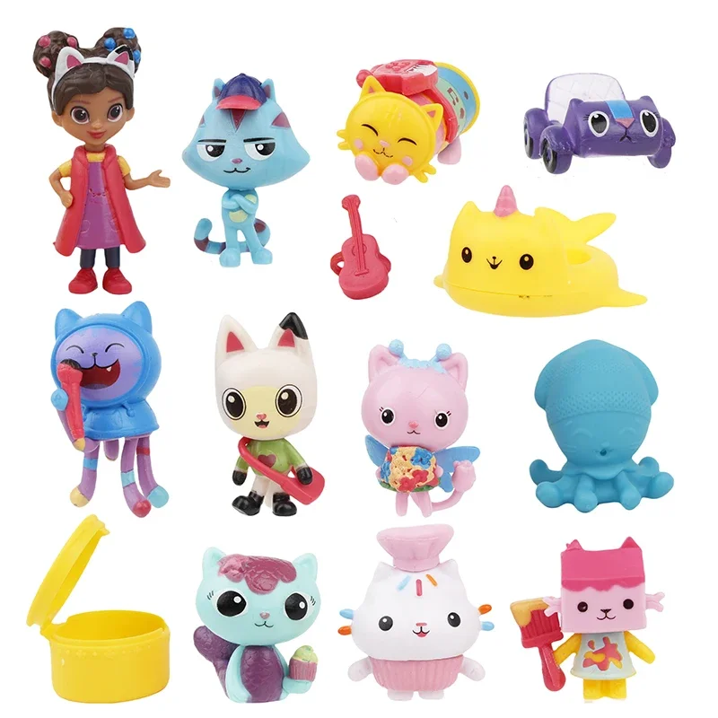 13 Uds V1/2 figura de casa de muñecas Gabby juguete coche sonriente abrazo de gato muñecas de niña Gaby Mercat figura de acción de dibujos animados niños regalos de cumpleaños de Navidad
