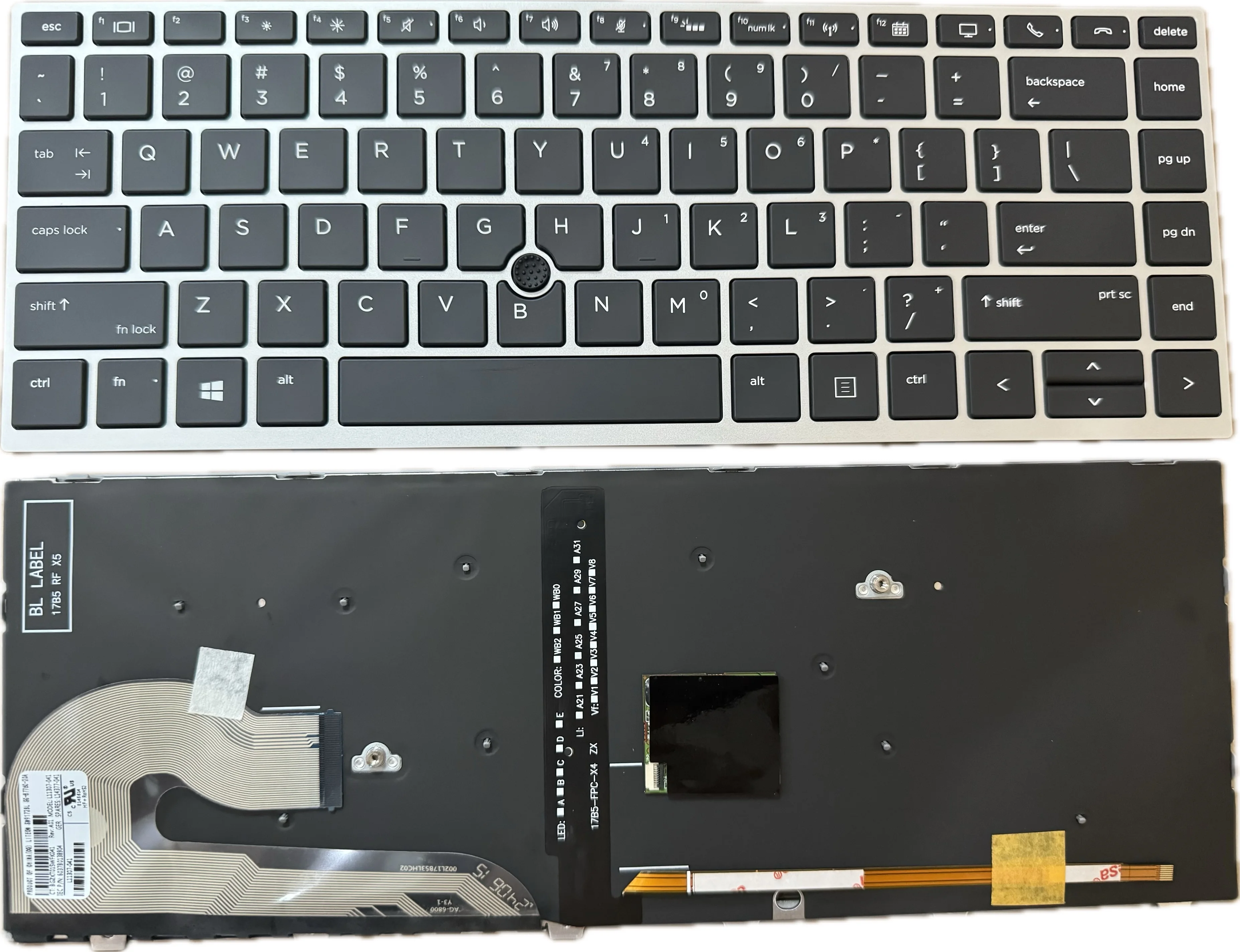 US Laptop Keyboard for HP EliteBook 840 G5 846 G5 840 G6 Silver Frame Black with Point Stick