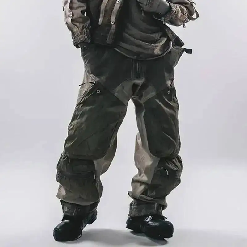 HKSH Spring Summer New Man's Washed Vintage Three-Dimensional Patchwork Drawstring Pockets Techwear Punk Dark Cargo Pants HK8007