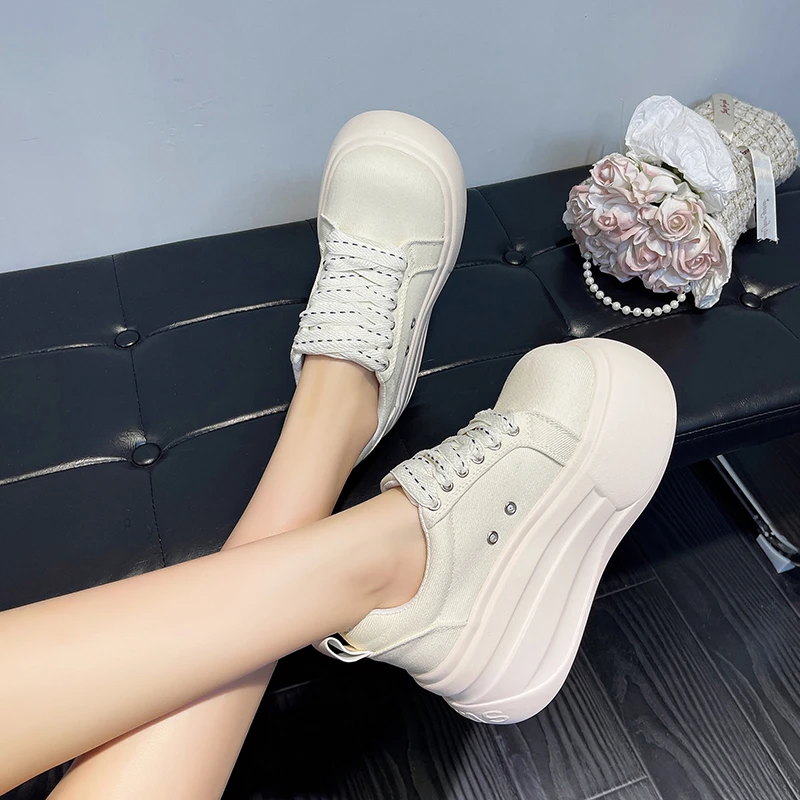 New Fashion Crystal Denim Platform Wedge Casual Spring Summer Autumn Comfy High Brand Chunky Sneakers 9CM Hidden Heels Shoes