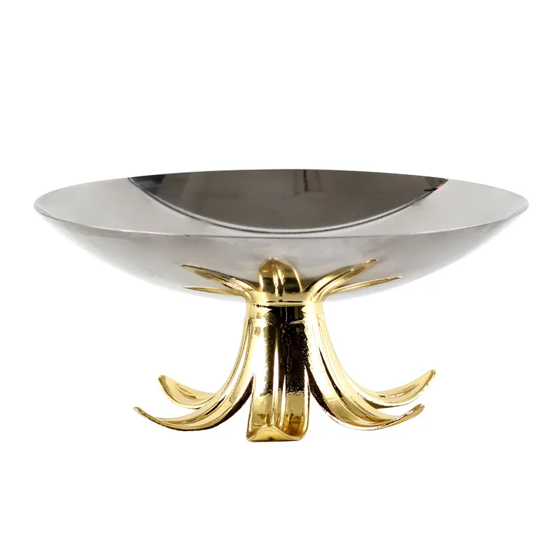 Light luxury metal tall petal base fruit plate ornament model house home hotel restaurant club snack bowl jewelry