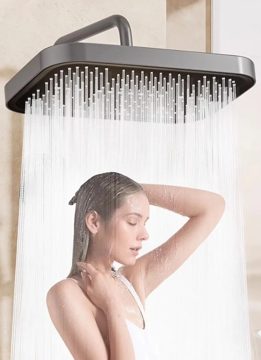 

New 14 Inches Black Big Panel Large Flow Ceiling Mounted Supercharge Shower Head Set High Pressure Abs Rainfall Bathroom Shower