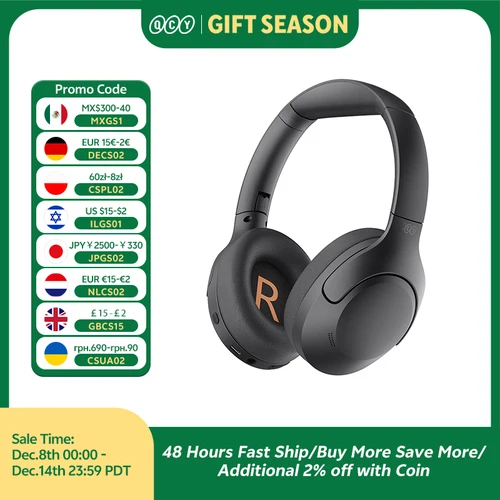 QCY-auriculares inalámbricos H3 Lite ANC, cascos por encima de la oreja con Bluetooth 5,3, cancelación activa de ruido, controlador de 40mm, sonido HiFi