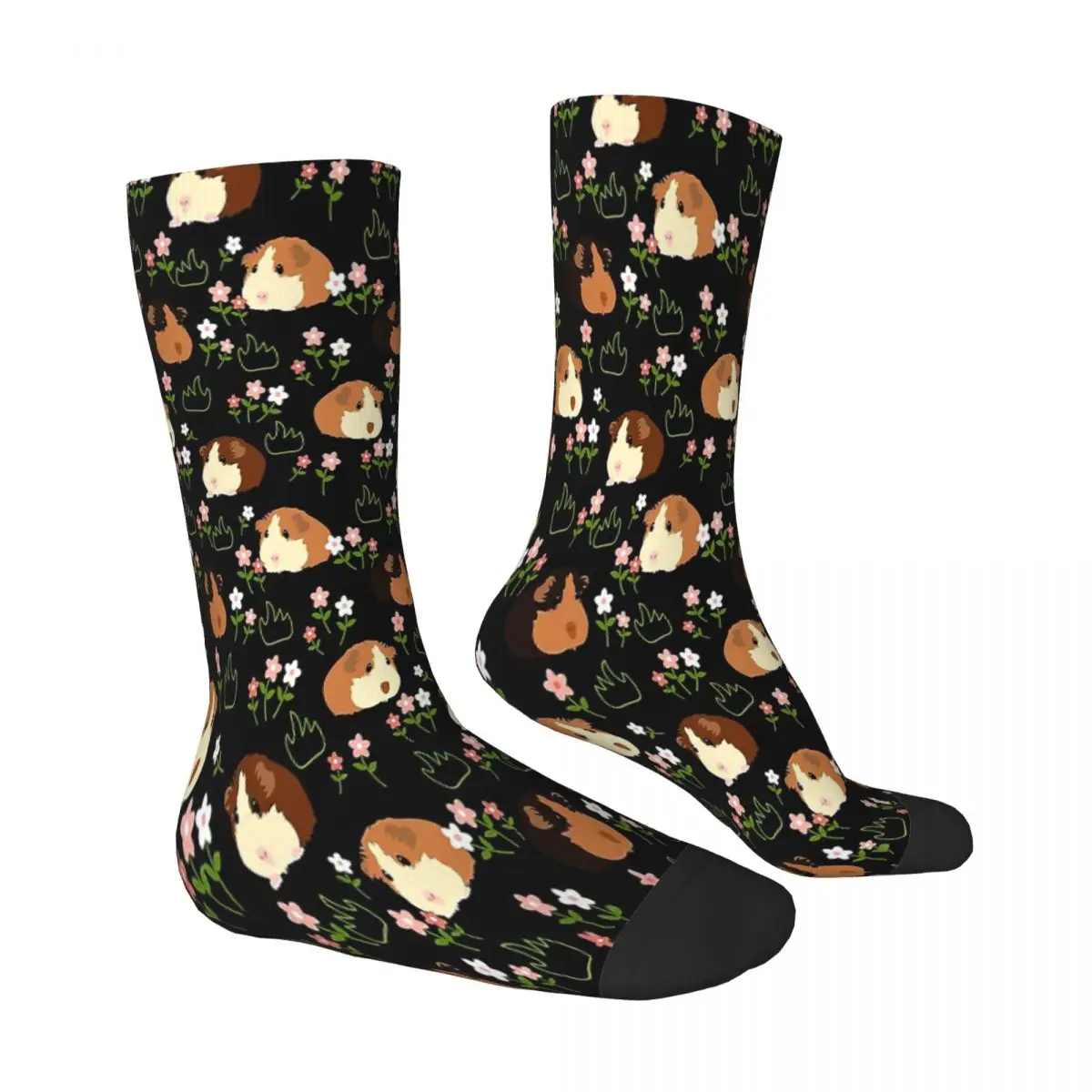 Flowers Black Guinea Pig Cavia Porcellus Animal Socks Male Mens Women Autumn Stockings Polyester