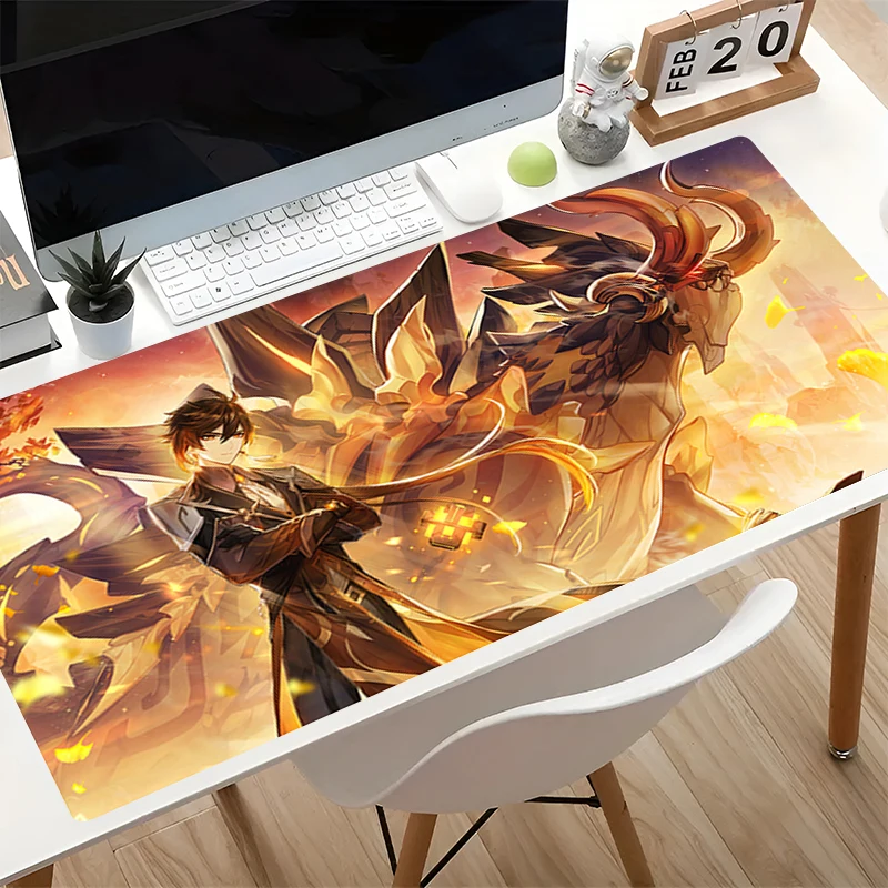 Mouse pad G-genshin Impact Zhongli XXL Gaming Extended MousePad Anti Skid Computer Desk Mat Gamer Keyboard Pad Decoracion carpet