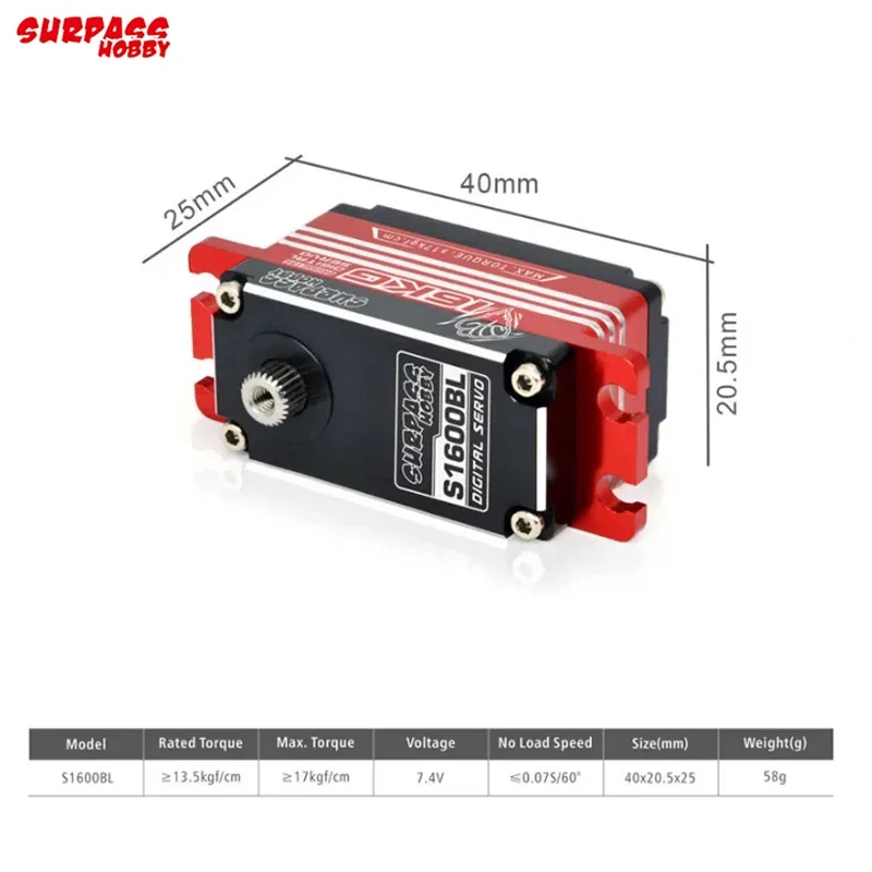 SURPASS Hobby S1600BL-16KG Servo Digital de engranaje de Metal para 1/8 1/12 1/10 RC Cars1 RC Robot coche barco conducto avión