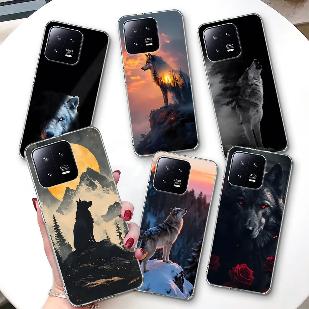 Clear Case for Xiaomi Mi 17T 15 Ultra 14 11 Lite 5G NE 14T 13 15T 10T Pro 12 Lite 10 TPU Phone Cover Snow Wild Wolf Silhouette