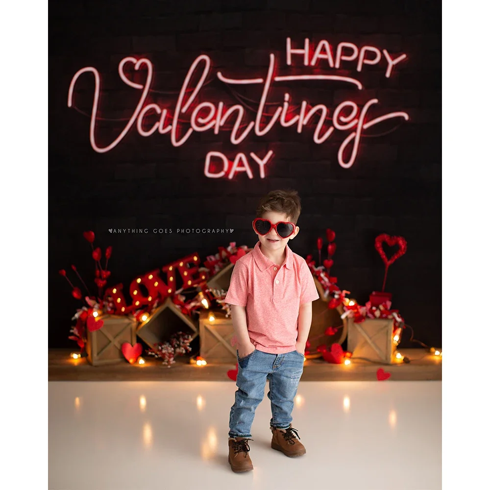 Black Glowing Wall Photography Backdrop Happy Day Valentine's Day Photo Background Adult Kids Portrait Photo Studio Props Cloth