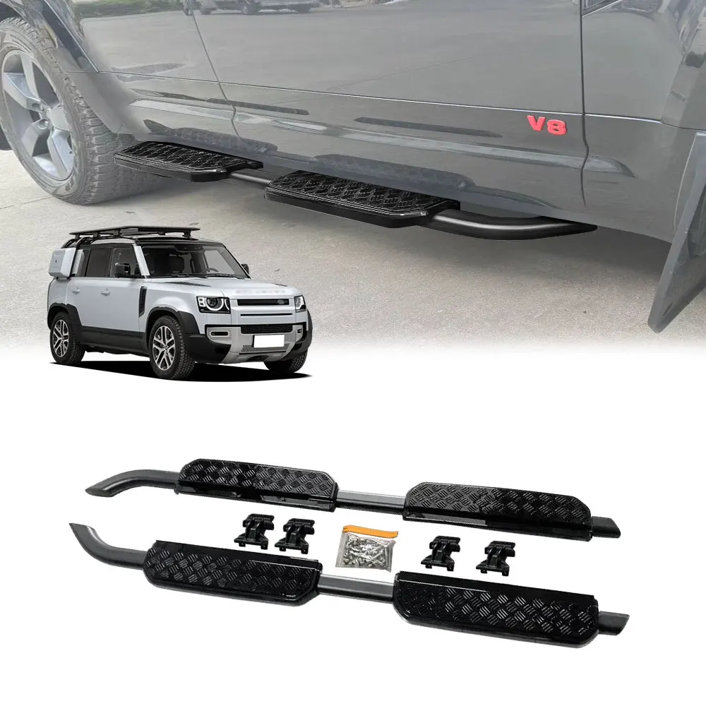 

Car Left right steel side step fits for 2020 land rover defender 110 running board Nerf bar pedal protector side stairs