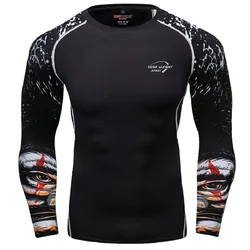 CODY LUNDIN Men's Patchwork UV Protection UPF 50+ Skin Sunscreen Long Sleeve Rash Guard For men Swim Surf Compression Male Shirt