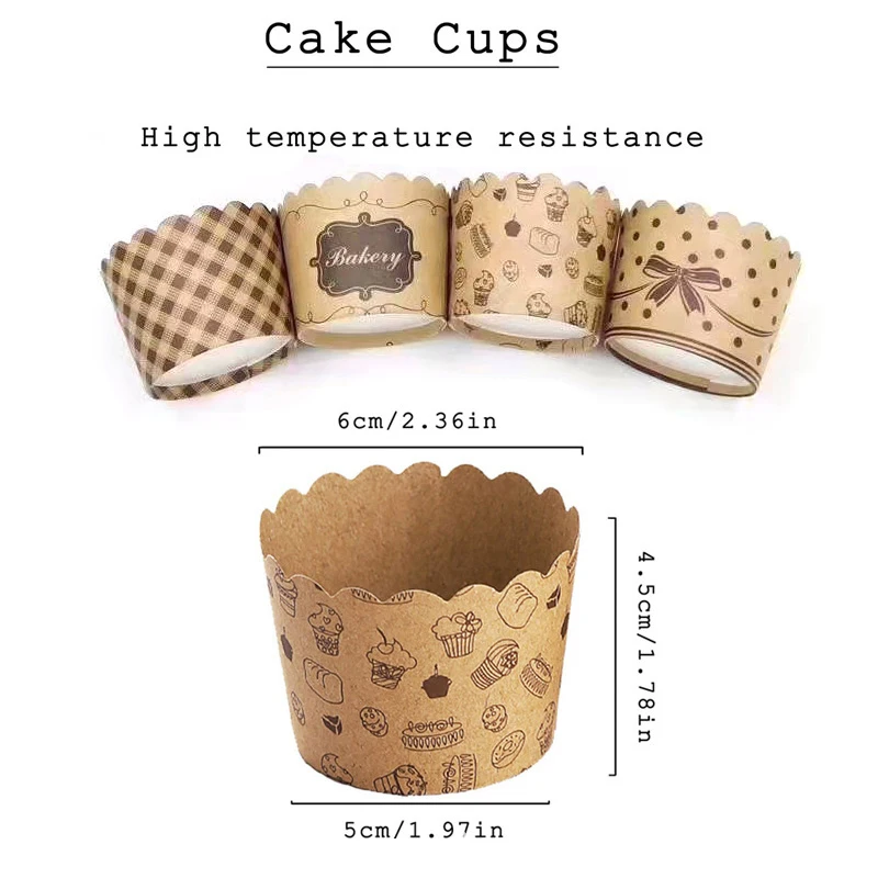 50PCS Muffin Cupcake Liner Cake Wrappers Baking Cup Tray Case Cake Paper Cups Pastry Tools Oilproof Cake Wrapper Party Supplies