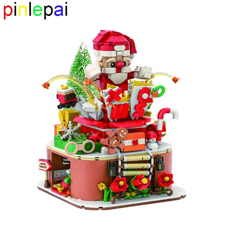 

Pinlepai Christmas Blocks With Lights Music Box Building Bricks Set Tree Block Brick Santa Claus Figures Toys For Children