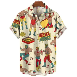 3D Printed Mexican Wrestling Men's Shirts Fashion Button Short Sleeve Lapel Streetwear Hawaiian Blouse shirts for men Summer