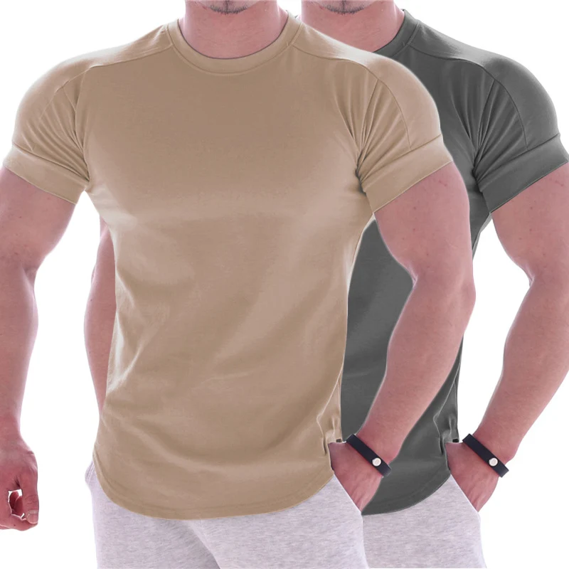 Gym T-shirt Men Short sleeve Cotton T-shirt Casual blank Slim t shirt Male Fitness Bodybuilding Workout Tee Tops Summer clothing