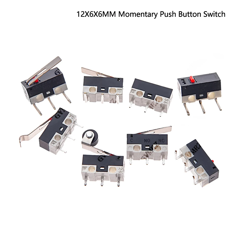 10PCS 12X6X6MM Micro Limit Switch Momentary Push Button Switch 1A 125V AC Mouse Switch 3Pins Long Handle Roller Lever Arm SPDT
