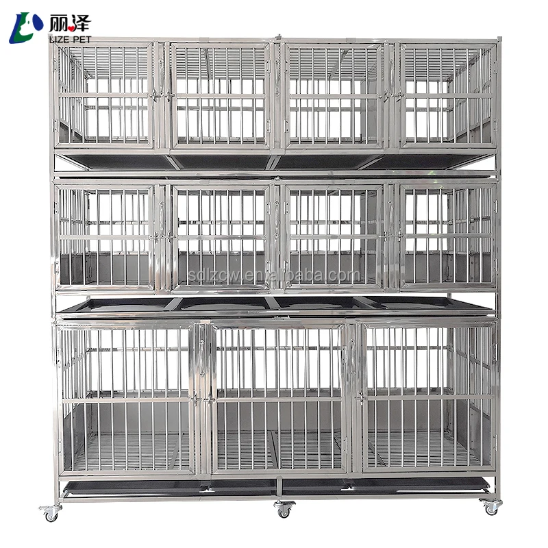

LIZE PET Customized Size Pet Shop Stainless Steel 3 Layers Stackable Dog Cage Xxl Collapsible Cage Dog