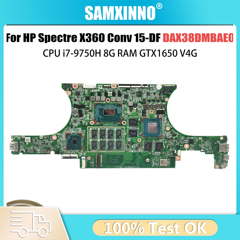 

For HP Spectre X360 Convertible 15-DF 15T-DF Laptop motherboard DAX38DMBAE0 CPU: I7-9750H GPU: GTX1650 4G 100% Tested Work Conv