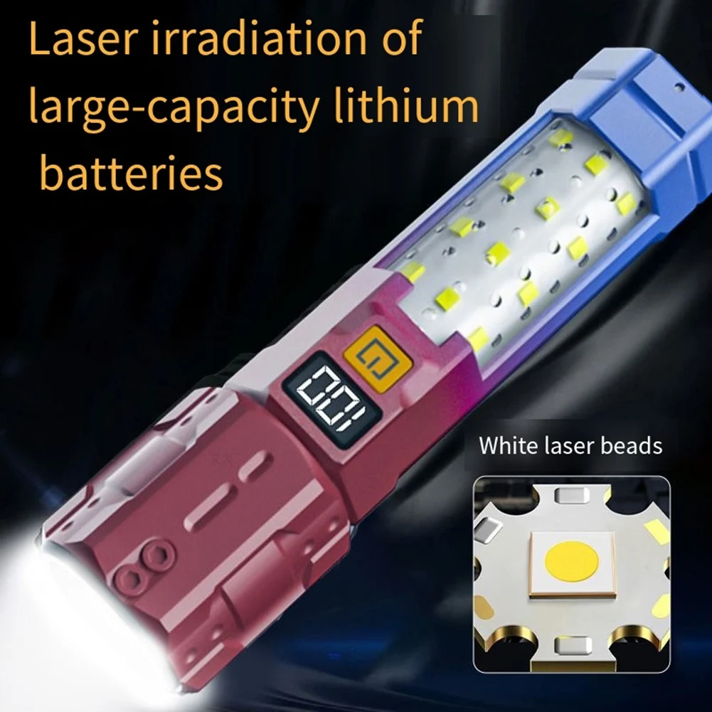 A45U Portable Multi-Function Zoom Flashlight For Car, Outdoor LED Work Light With Warning Searchlight Feature, Black