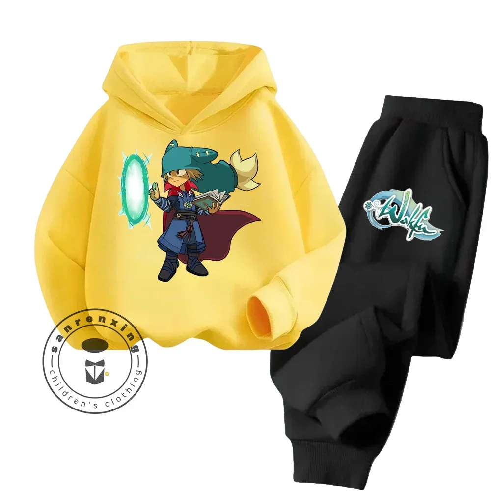 2024 Wakfu Cartoon Wrinkle Resistant Long Sleeve Sweatshirt Set Low Maintenance and Stylish Design Suitable for Boys Girls Wear