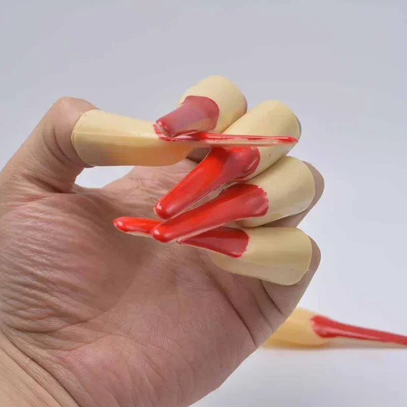 10pcs Halloween Prop Black Red Witch Ghost Holiday Party Decora Zombie Fake Long Fingers Witch Nail Set Cover