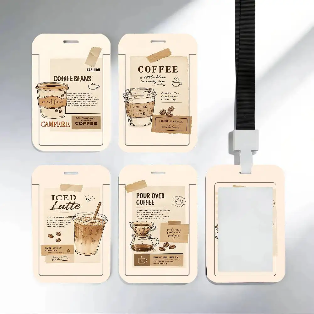Kaffeebohnen-Design Ausweishalter mit Lanyard, Halsband, Ausweismappe, Türkarten- und Kreditkartenschutz, Alltagsgeschenk