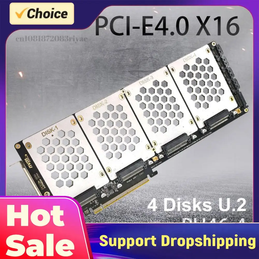 

Адаптерная карта PCI-E 4.0 16X 2,5 дюйма SATA с интерфейсом NVMe, конвертер PCIe X16, адаптер U.2 на PCIe с LED-индикатором, 4 порта
