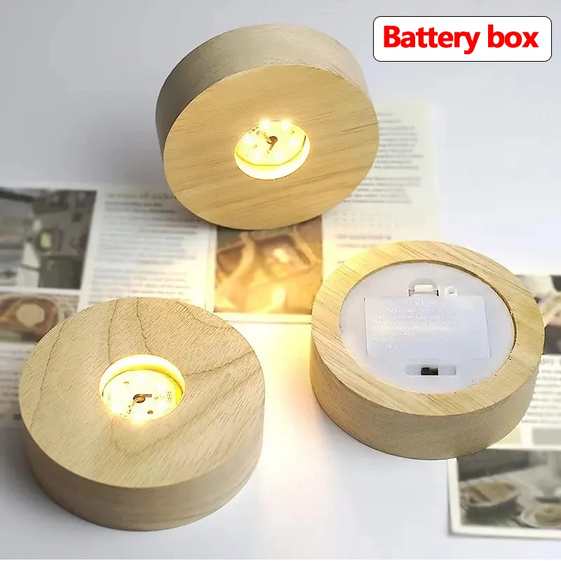 Luz nocturna LED de madera maciza de 8/10CM 3 No. 7 baterías AAA Base luminosa redonda inalámbrica de madera maciza Base de bola de cristal