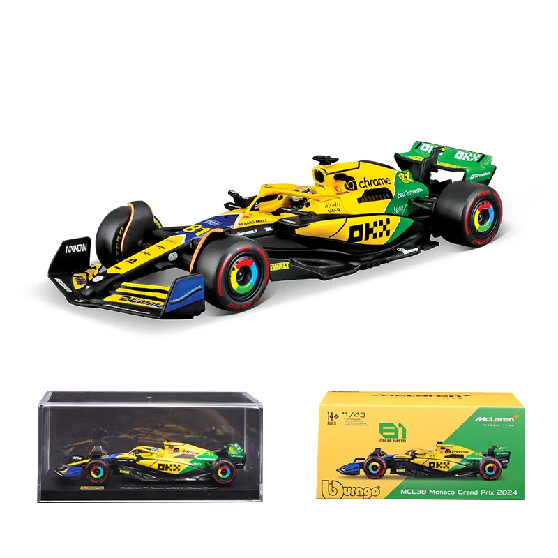 Bburago 1:43 F1 Mclaren MCL38 Monaco Grand Prix 2024 รถโมเดลDiecastขนาดเล็ก # 4 ลันโด นอร์ริส # 81 ออสการ์ พีสทรี ของเล่น