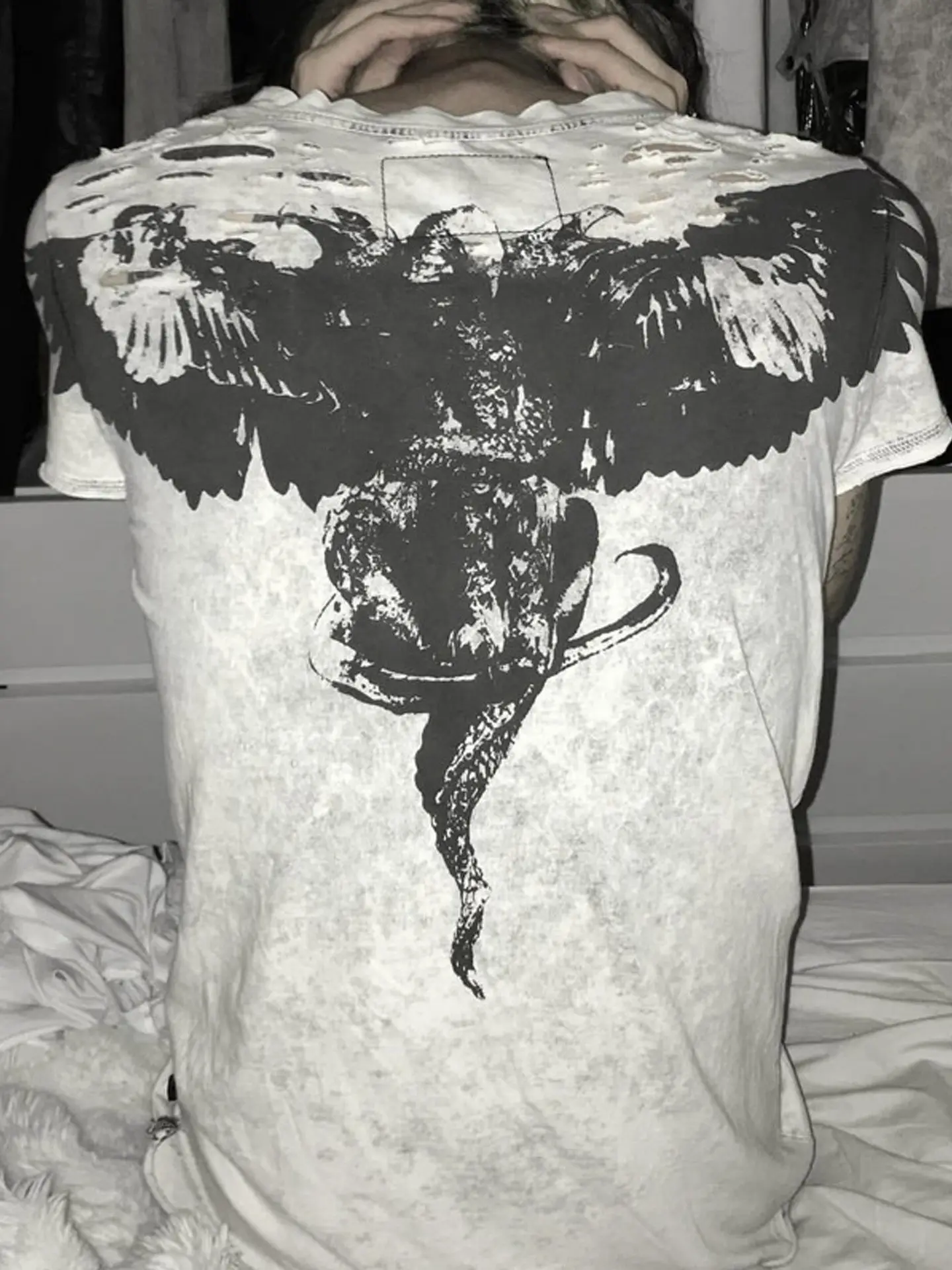 FANTASTION LGB Visual Series: Rare printed, distressed-style short-sleeve T-shirts with holes. Unisex clothing for men and women