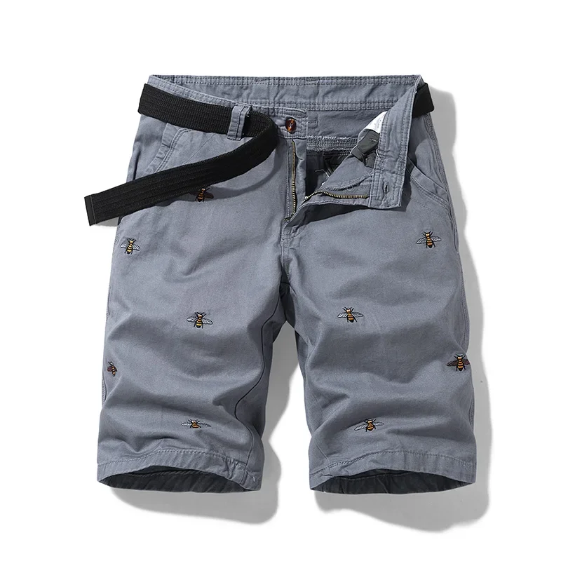 Summer men'sshorts loose straight leg pants casual solid color Japanese style over the knee sports pants multi pocket work pants
