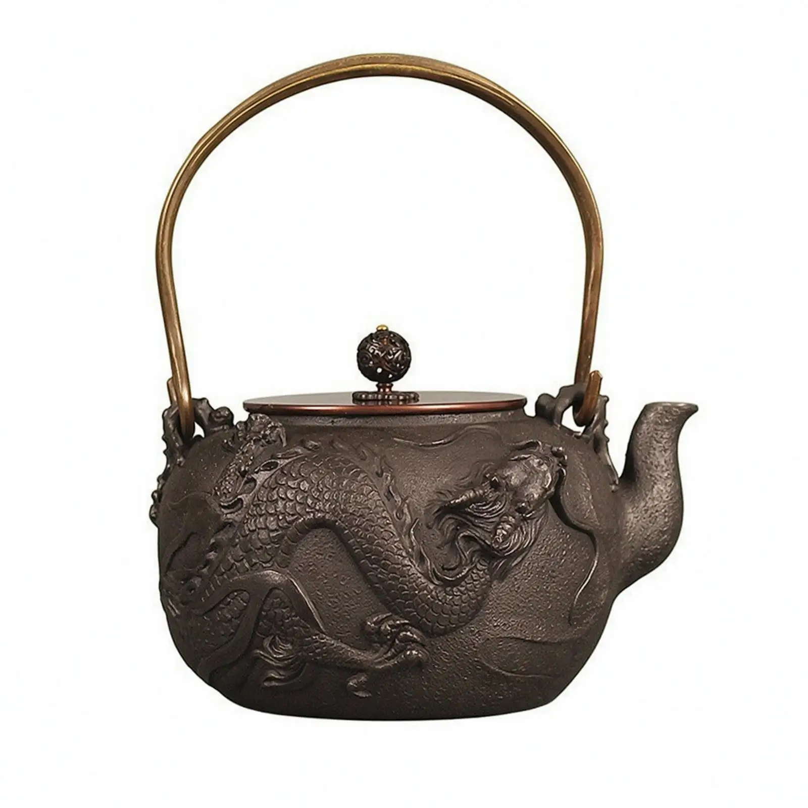 Cast-Iron Teapot Handmade Teapot with Dragon Relief Tetsubin Traditional for Collectors
