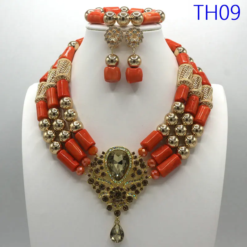 

Роскошный набор из африканских коралловых бусин, традиционный свадебный комплект из нигерийских коралловых бусин, 4 предмета, ювелирный набор для африканских женщин.
