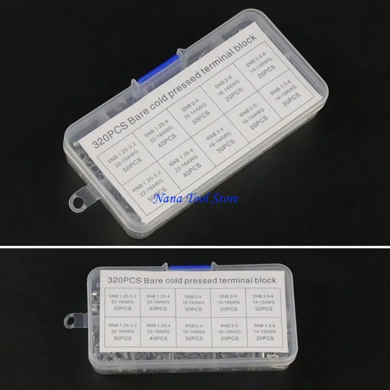 31GJ 320pcs Wire Crimp Connectors Non-Insulated Ring Fork U-Type Terminals Tin-Plated-Copper Wire Crimp Fork End Cable Lugs