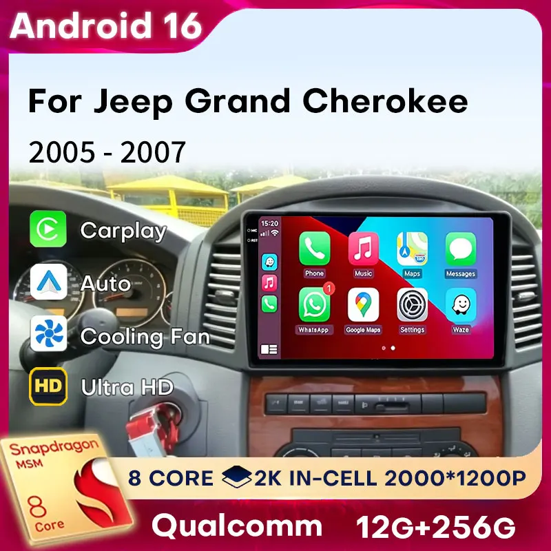 Android 16 Carplay Auto para JEEP Grand Cherokee WK 2004 2005 2006 2007 Radio Multimedia para Auto, Reproductor de Navegación, 5G WIFI+4G DSP RDS