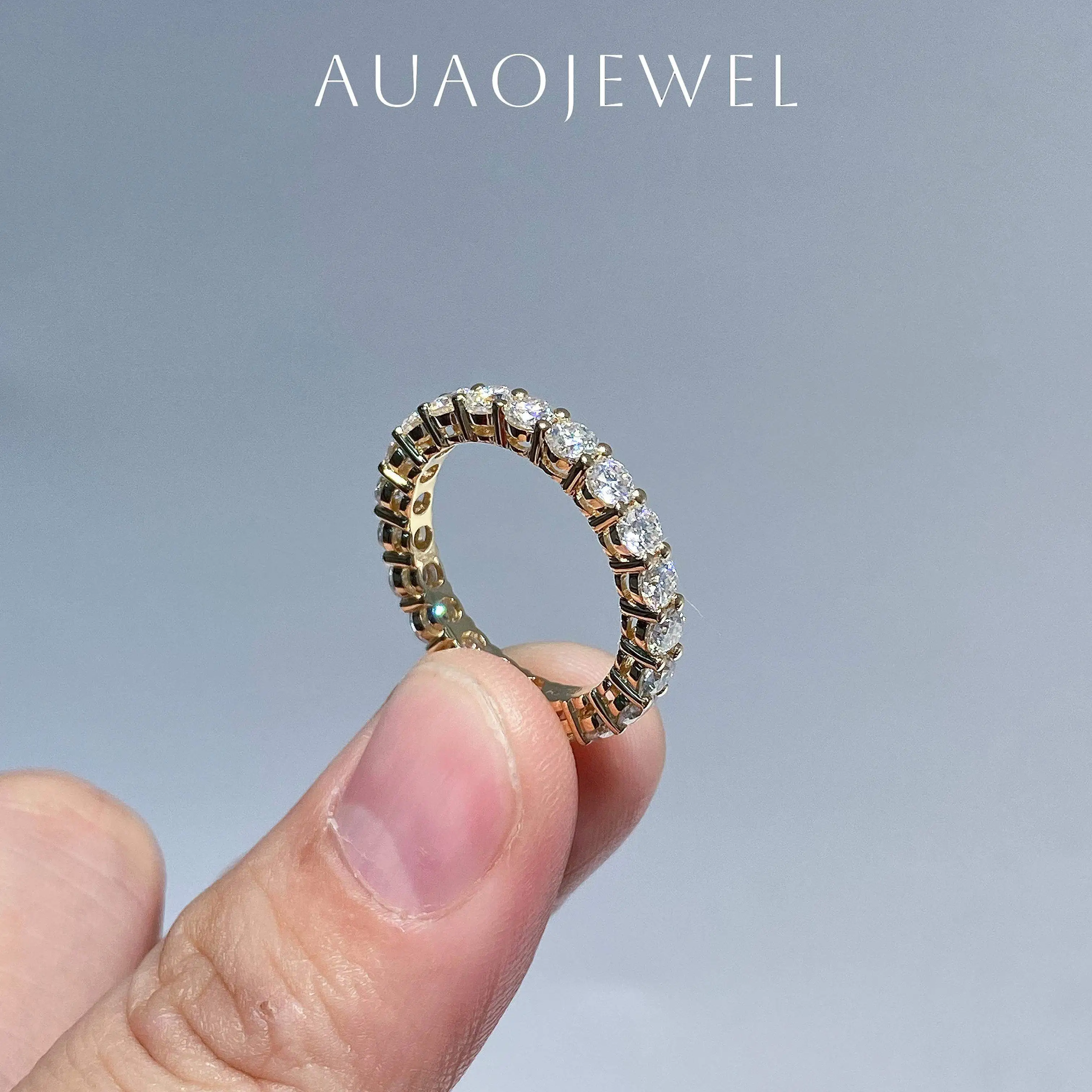 

AUAOJEWEL Full Eternity Moissanite Wedding Band 18K 9K Real Gold Jewelry With Certificate Silver 925 Original Gifts For Female