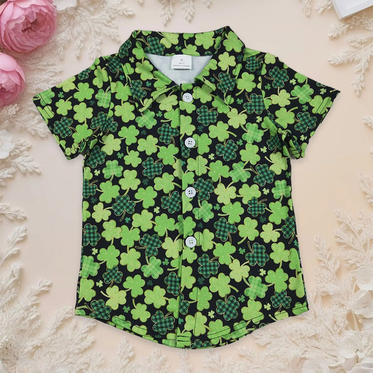 

Baby Boy Short Sleeve Green Clover Summer T-shirts St Patrick Infant Toddler Kids Button Shirts Tops Children Clothes Wholesale
