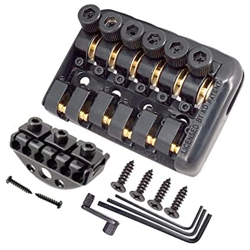 

Black Fixed 6 String Headless Guitar Bridge Tailpiece Roller Saddle Headless Guitar Bridge Complete Set