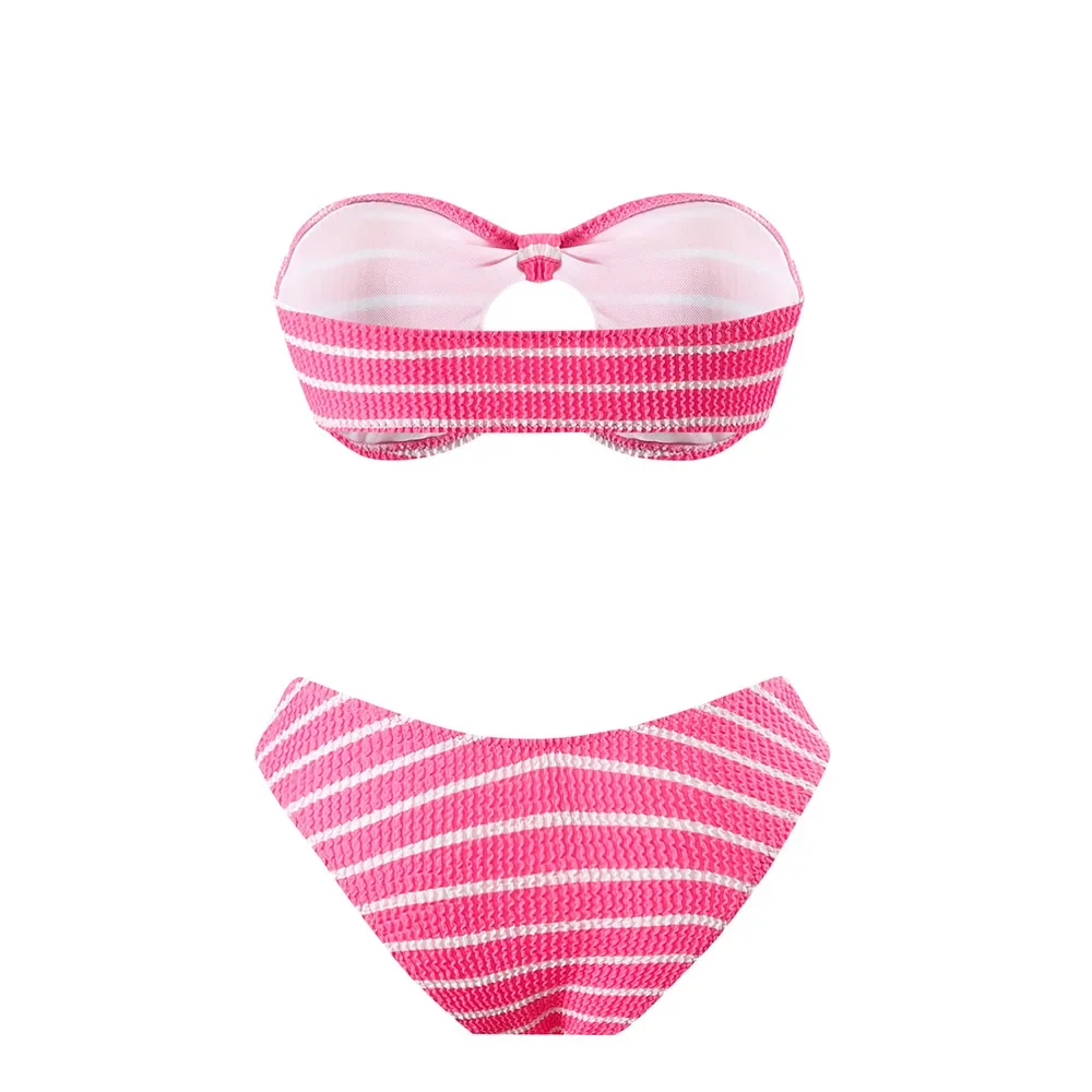 Nieuwe sexy roze gestreepte print bandeau bikini 2025 vrouwen badmode vrouwelijk badpak twee stukken string bikini badpak strandkleding