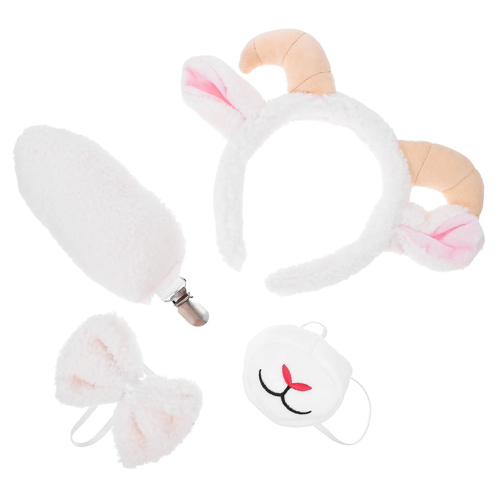 1 set 1 Set Costume Set White Goat Horns Headband Tail Bowtie Lamb Ears Cosplay Kit For Birthday Halloween Easter