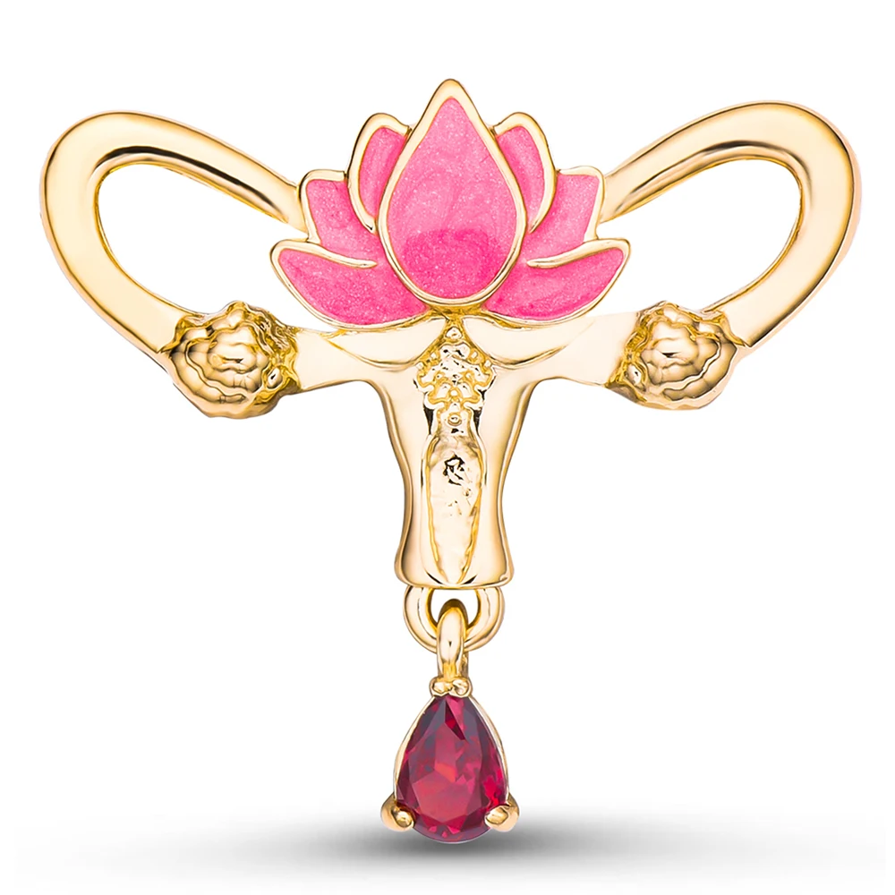 الإبداعية لوتس الرحم مع كريستال بروش دبوس أمراض النساء الطبية معاطف للأطباء والممرضات النساء مجوهرات التلبيب المهبل شارة الهدايا