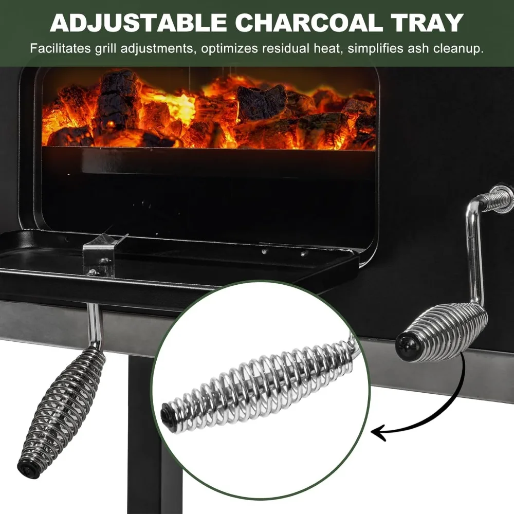 Charcoal Grills, Large Outdoor BBQ Grill Offset Smoker with Side Table Heavy Duty, Removable Ash Pan, Barbecue Grill